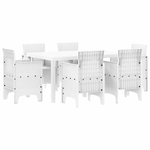 Zestaw do jadalni w ogrodzie 7 pcs Biały Rattan Polt