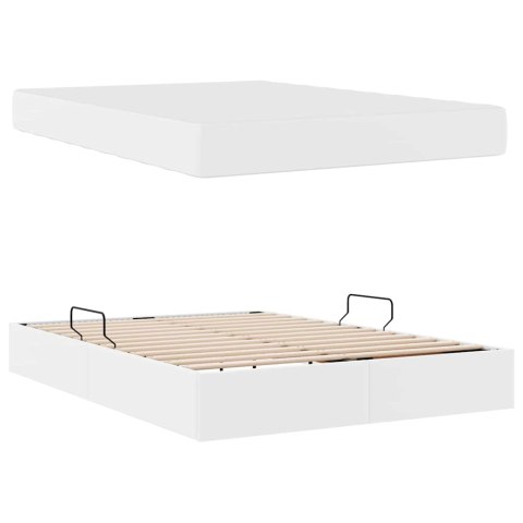 Łóżko z miejscem na przechowywanie i materacem 2 pcs Biały
