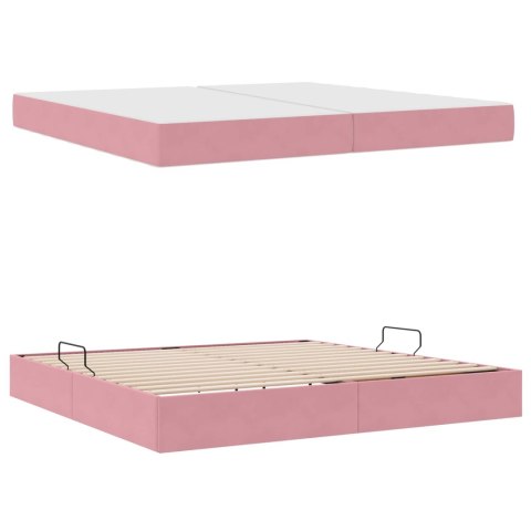 Łóżko z miejscem na przechowywanie i materacem Różowy Aksamit