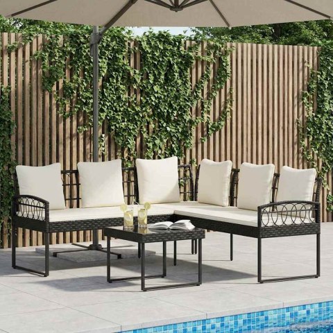 Zestaw sof ogrodowych 2 pcs Czarny Rattan polietylenowy i stal