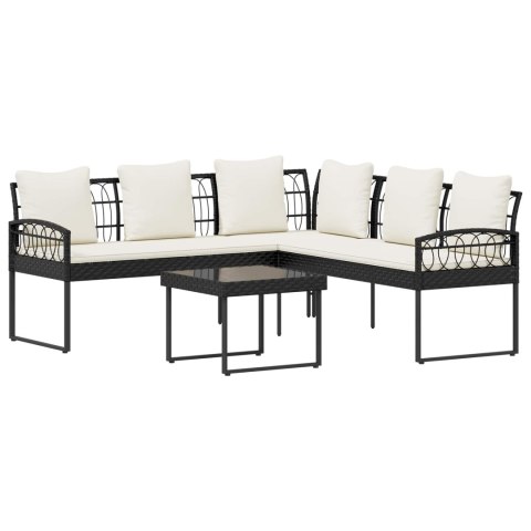 Zestaw sof ogrodowych 2 pcs Czarny Rattan polietylenowy i stal