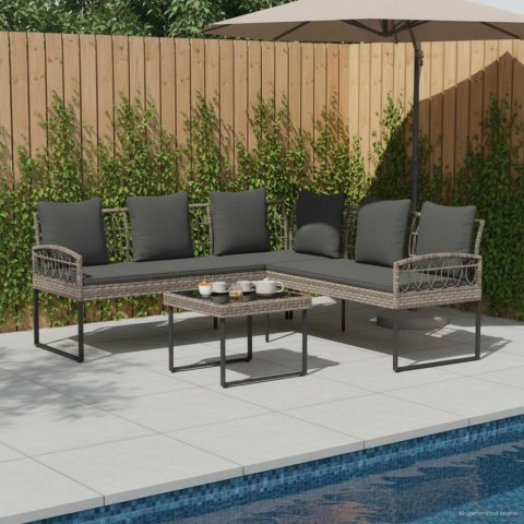 Zestaw sof ogrodowych 2 pcs Szary Rattan polietylenowy i stal