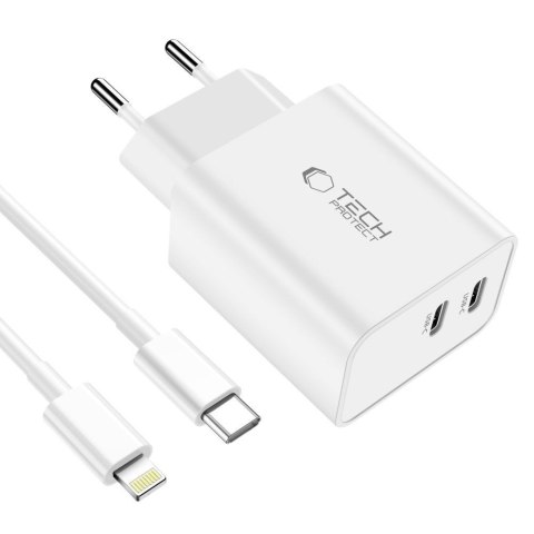 Ładowarka sieciowa C35W 2x USB-C z kablem USB-C - iPhone Lightning - biała