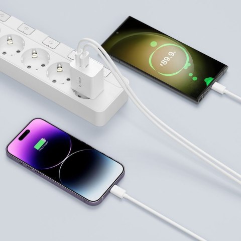 Ładowarka sieciowa C35W 2x USB-C z kablem USB-C - iPhone Lightning - biała