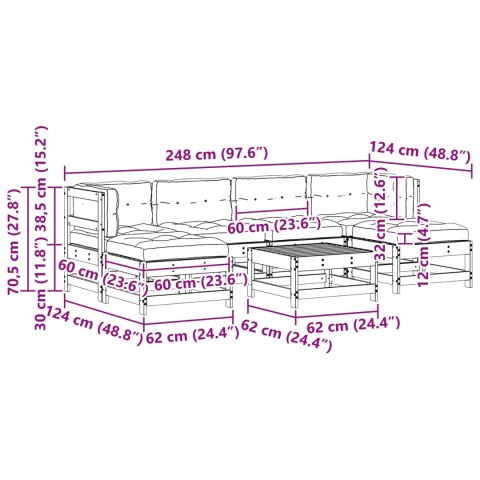 Zestaw wypoczynkowy w ogrodzie 7 pcs Woskowy Brąz