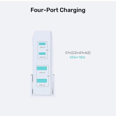 UNITEK ŁADOWARKA BIURKOWA GAN 70W 2XUSB-A 2XUSB-C BIAŁA