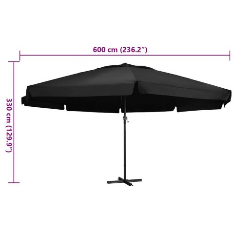 Parasol ogrodowy na aluminiowym słupku, 600 cm, czarny