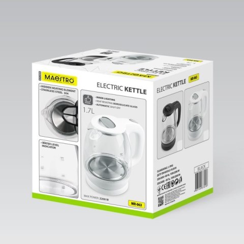 Czajnik elektryczny szklany 1,7L 2200W MR-063-WHITE MAESTRO