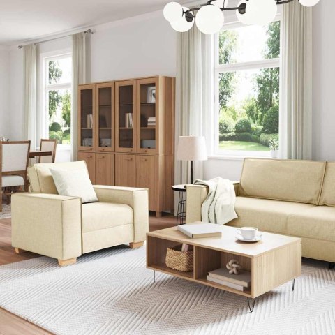 Sofa 3 pcs Kremowy 220 x 80 x 84 cm Tkanina lniana