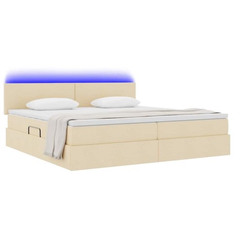 Łóżko z miejscem na przechowywanie i LED Kremowy 200 x 200 cm