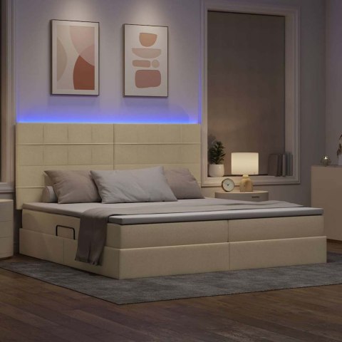Łóżko z miejscem na przechowywanie i LED Kremowy 200 x 200 cm