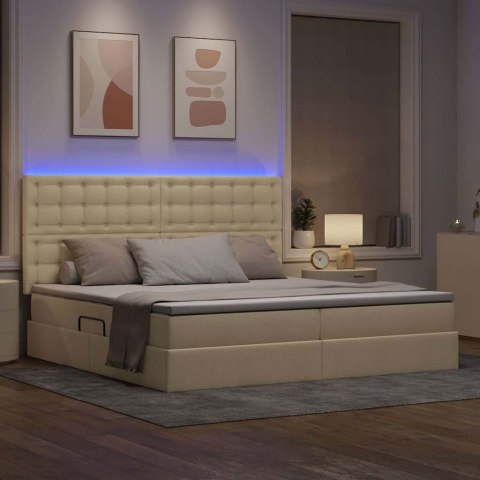 Łóżko z miejscem na przechowywanie i LED Kremowy 200 x 200 cm