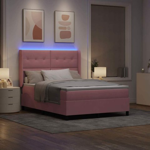Łóżko sprężynowe z materacem z LED Różowy 160 x 200 cm Aksamit