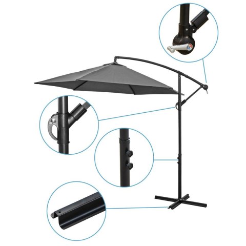 PARASOL OGRODOWY 300CM SKŁADANY NA WYSIĘGNIKU SZARY ANTRACYT