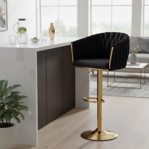 Krzesło barowe COFTON GOLD welurowe czarne VELVET