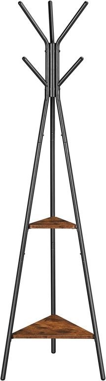 Rustykalny wieszak z półkami, stal, MDF, 6 haczyków, 181 cm