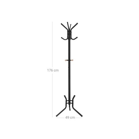 Stojak na ubrania z 12 haczykami, czarny, stalowy, 178 cm