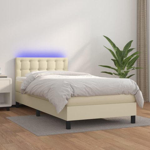 Łóżko kontynentalne z LED, materac, kremowe, ekoskóra 90x200 cm