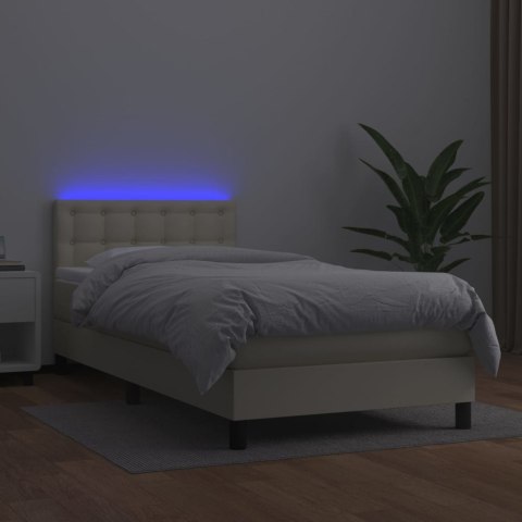 Łóżko kontynentalne z LED, materac, kremowe, ekoskóra 90x200 cm