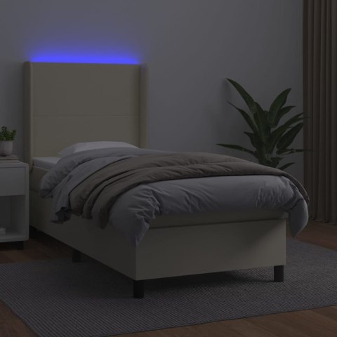 Łóżko kontynentalne z LED, materac, kremowe, ekoskóra 90x200 cm