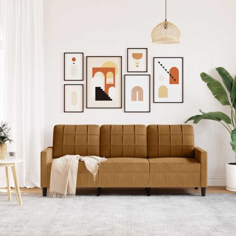 Sofa 3-osobowa, brązowa, 180 cm, tapicerowana aksamitem
