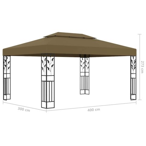 Altana z podwójnym dachem i sznurem lampek LED, 3x4 m, taupe