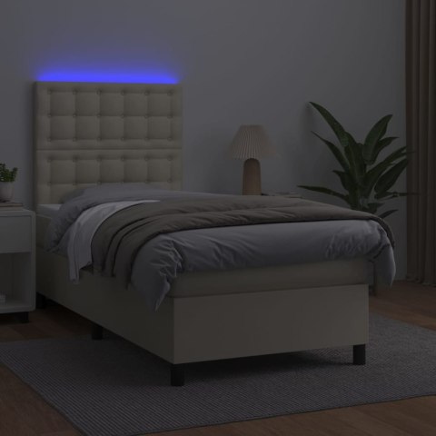 Łóżko kontynentalne z LED, materac, kremowe, ekoskóra 90x200 cm
