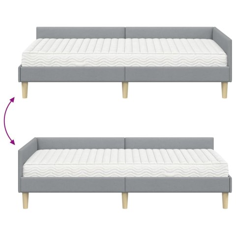 Rama Łóżka Narożnego z Materacem 2 pcs Jasnoszary tkanina