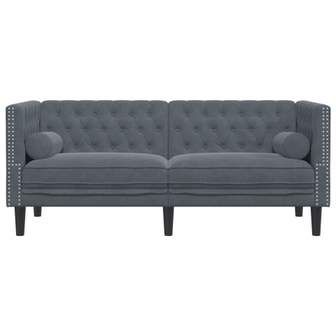 Sofa Chesterfield z wałkami, dwuosobowa, ciemnoszara, aksamit