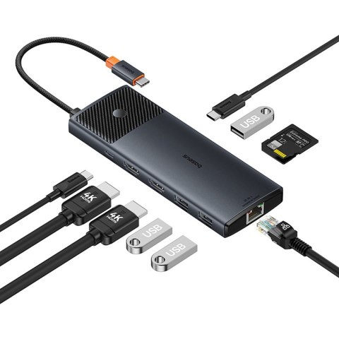 HUB adapter rozdzielacz 10w1 HDMI USB-A USB-C RJ45 SD TF - szary