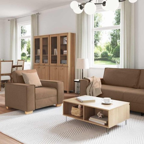Sofa 3 pcs Brązowy 220 x 80 x 84 cm Tkanina lniana