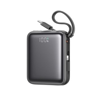 Powerbank 10000mAh 22.5W z wbudowanymi kablami USB-C Lightning - czarny