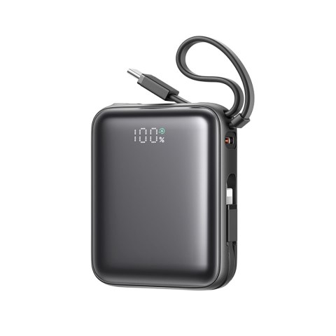 Powerbank 10000mAh 22.5W z wbudowanymi kablami USB-C Lightning - czarny