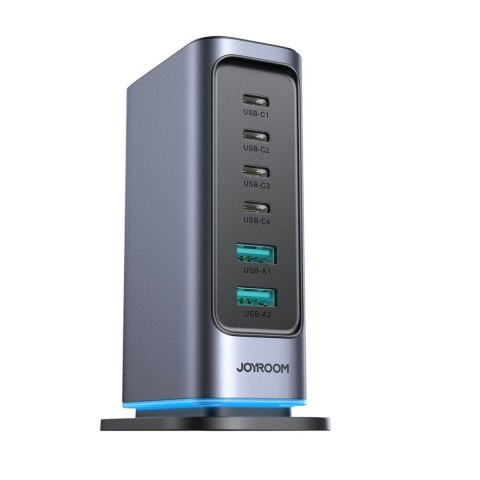 Stacja ładująca JR-TCM02 2x USB-A 4x USB-C GaN 65W wtyczka UK - szara