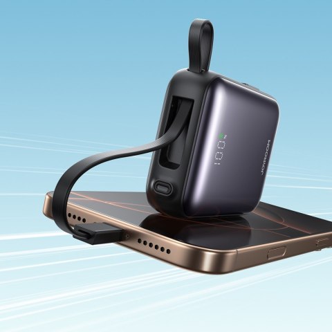 Powerbank 10000mAh 22.5W z wbudowanymi kablami USB-C Lightning - czarny
