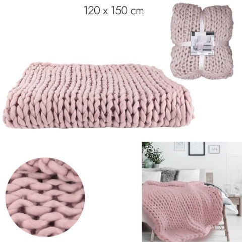 Koc Chunky gruby różowy dzianinowy