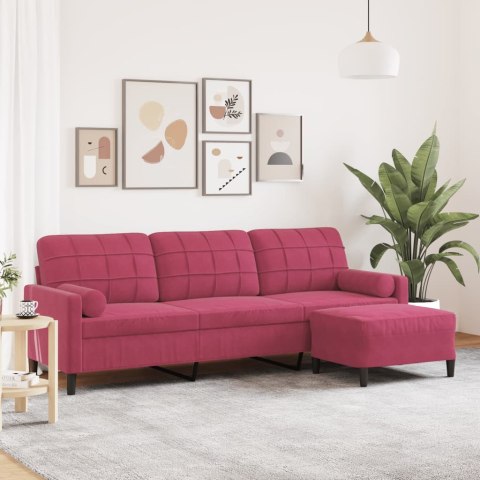3-osobowa sofa z podnóżkiem winna czerwień 210 cm, aksamit