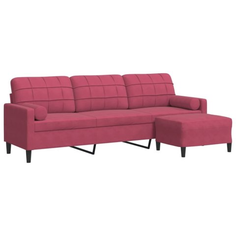 3-osobowa sofa z podnóżkiem winna czerwień 210 cm, aksamit