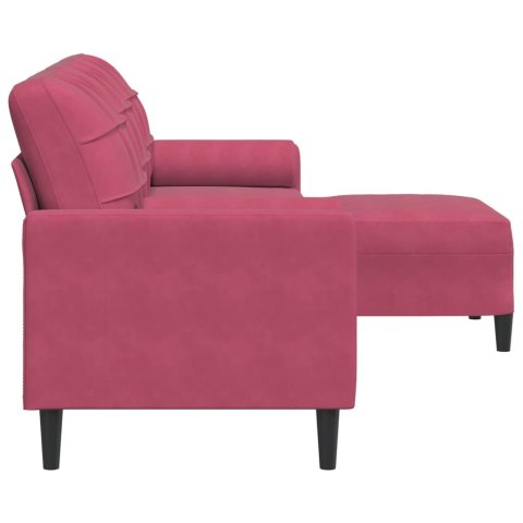 3-osobowa sofa z podnóżkiem winna czerwień 210 cm, aksamit