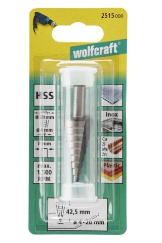 Wiertło stopniowane HSS 4-20 mm Wolfcraft, trzpień 8 mm