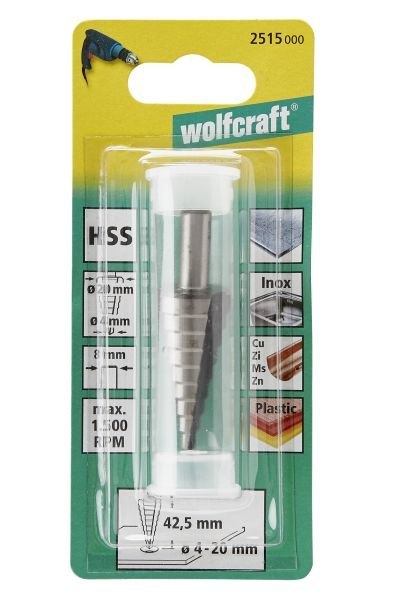 Wiertło stopniowane HSS 4-20 mm Wolfcraft, trzpień 8 mm