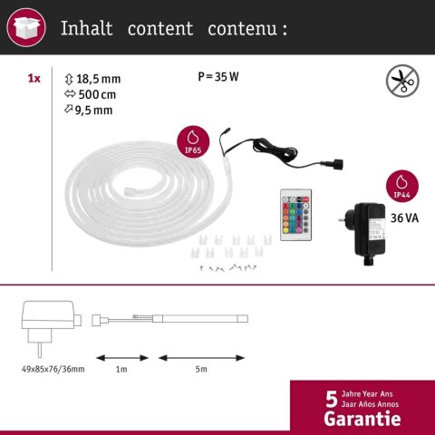 Taśma zewnętrzna LED RGB zestaw kompletny 30W 5m 36lm/m 72LED/m IP65 biały