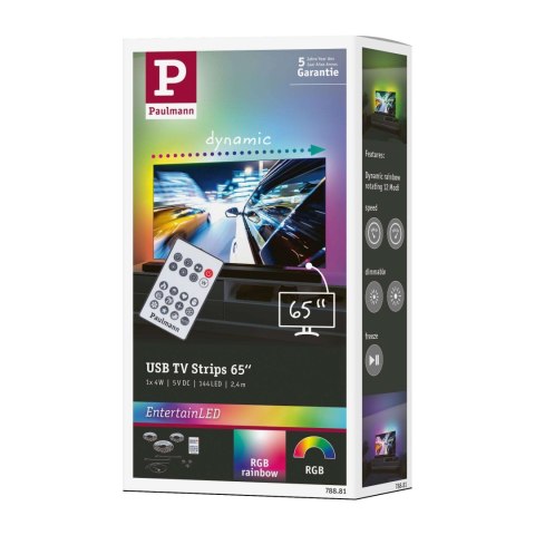 Zestaw taśma LED TV65 cali USB + pilot Dynamic Rainbow RGB 4W 5V czarny
