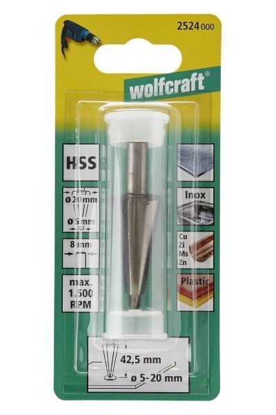 Frez do otworów 5 - 20 mm Wolfcraft - HSS, trzpień 8 mm