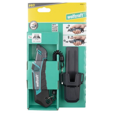Nóż z futerałem, z ostrzem trapezowym PRO SAFETY wolfcraft