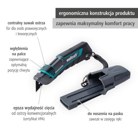 Nóż z futerałem, z ostrzem trapezowym PRO SAFETY wolfcraft