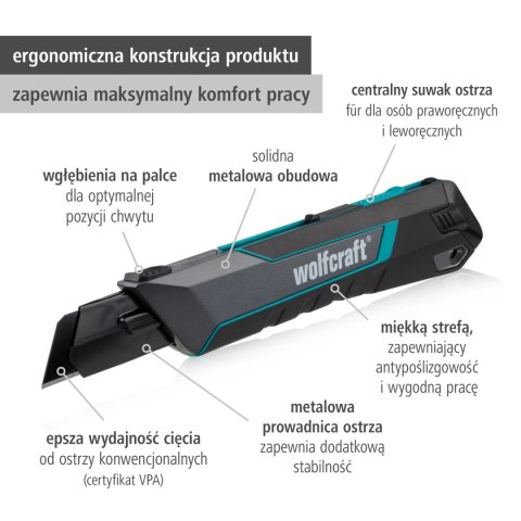 Nóż z odłamywanym ostrzem 25 mm PRO SAFETY, wolfcraft