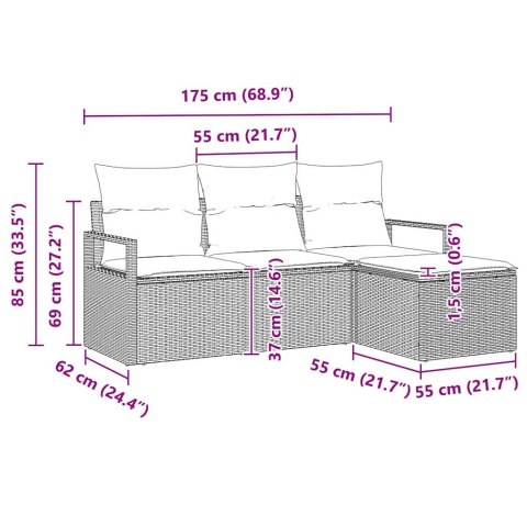 Zestaw Sof 4 pcs Beżowy polirattan