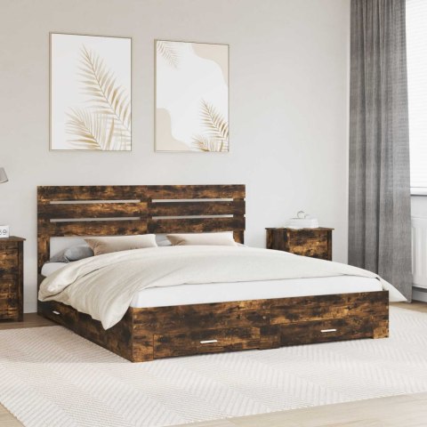 Ramka łóżka Dąb wędzony 200 x 200 cm Materiał drewnopochodny