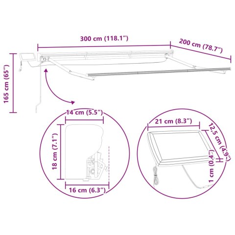 Ręczny ramowy zewnętrzny markizowy z LED Kremowy 3 x 2 m